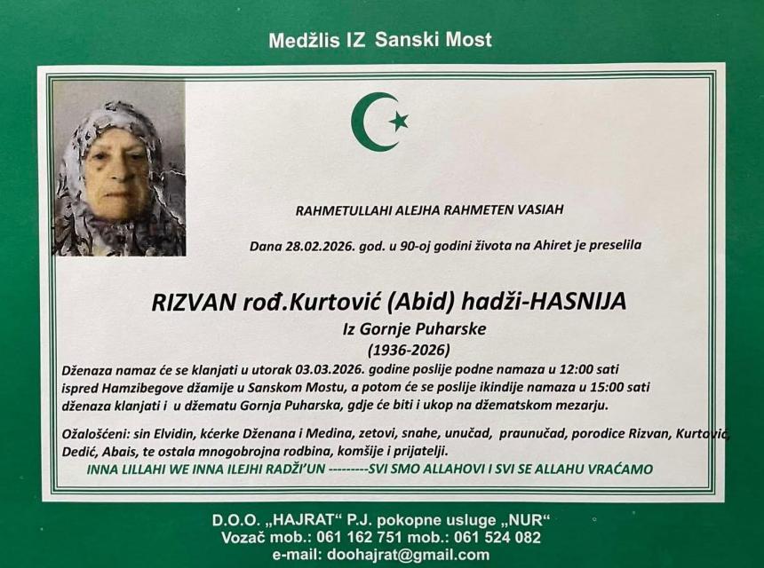 Rizvan rođ. Kurtović (Abid) hadži Hasnija