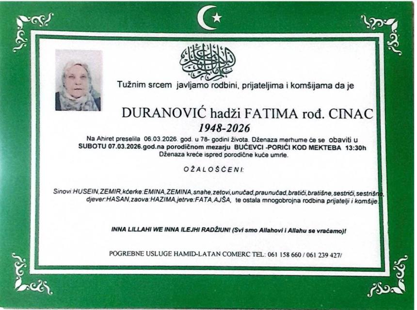Duranović hadži Fatima, rođ. Cinac