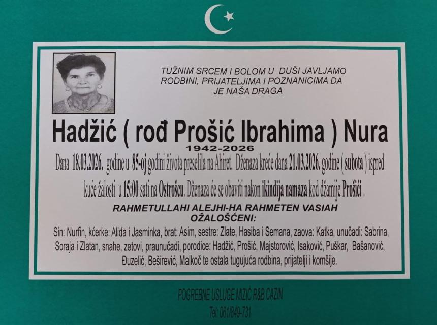 Hadžić (rođ. Pro&scaron;ić Ibrahima) Nura