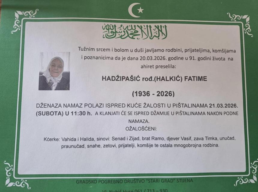 Hadžipa&scaron;ić, rođ. (Halkić) Fatime