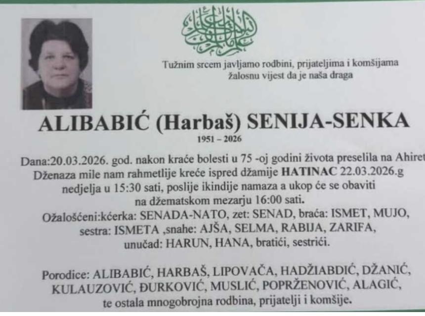 Alibabić (Harba&scaron;) Senija &ndash; Senka