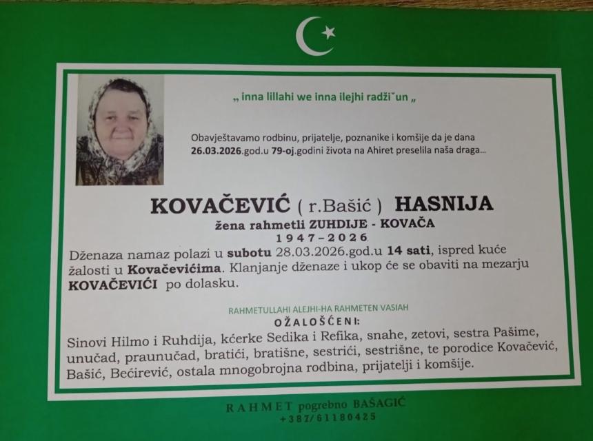Kovačević (rođ. Ba&scaron;ić) Hasnija,