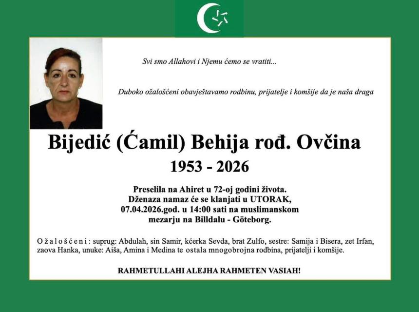 Na Ahiet preselila Bijedić (Ćamil) Behija rođ. Ovčina | Cazin.NET