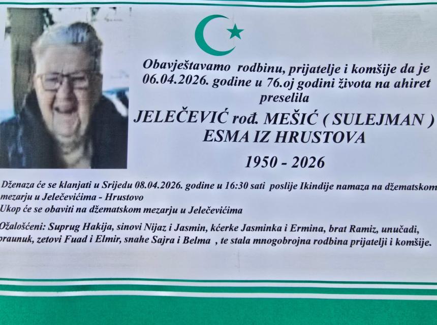 Jelečević rođ. Me&scaron;ić (Sulejman) Esma