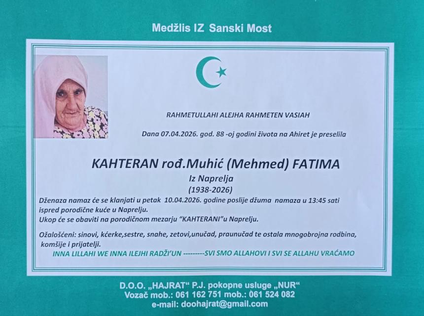 Kahteran rođ. Muhić (Mehmed) Fatima
