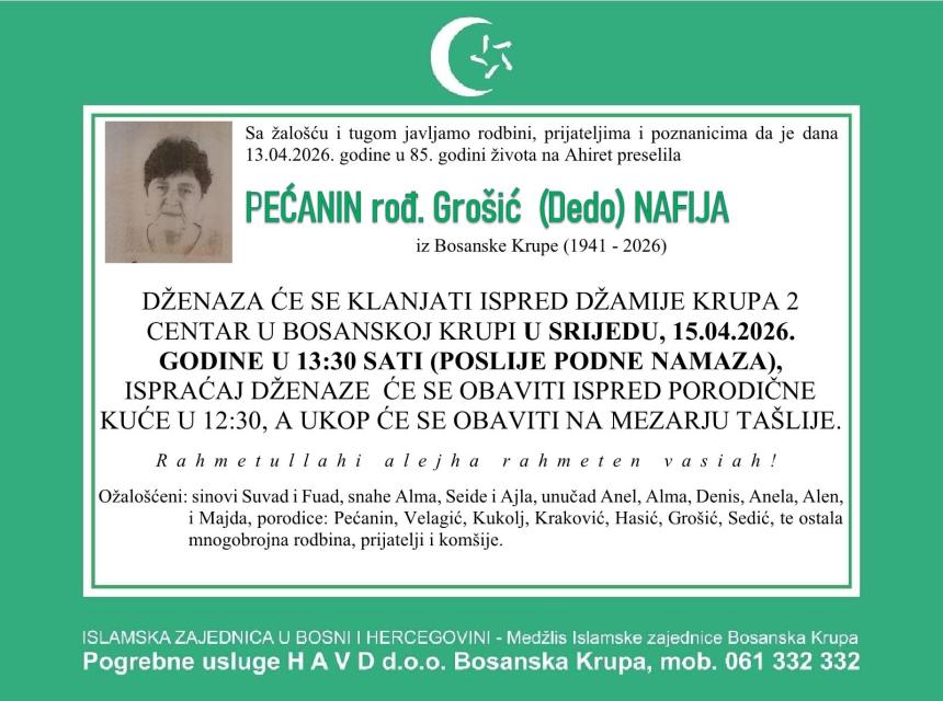 Pećanin rođ. Gro&scaron;ić (Dedo) Nafija