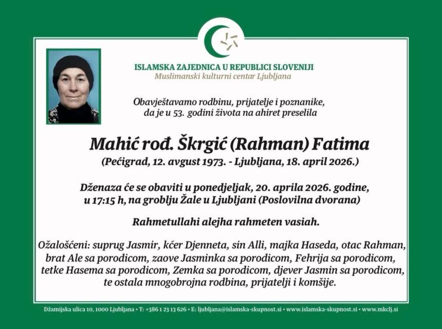 Mahić rođ. &Scaron;krgić (Rahman) Fatima