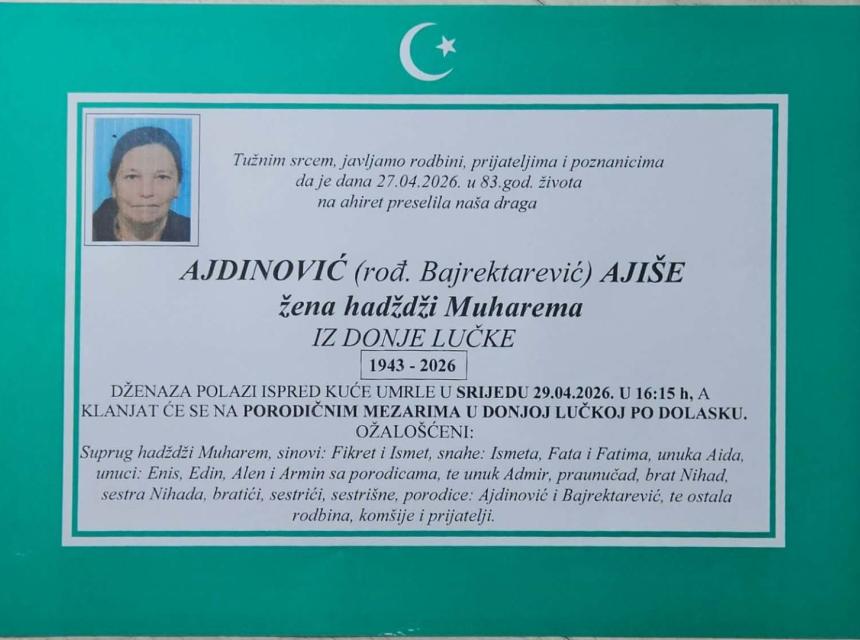 Ajdinović (rođ. Bajrektarević) Aji&scaron;e