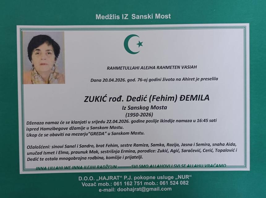 Zukić, rođ. Dedić (Fehim) Đemila