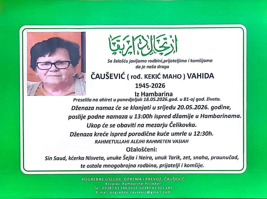Čau&scaron;ević (rođ. Kekić Maho) Vahida
