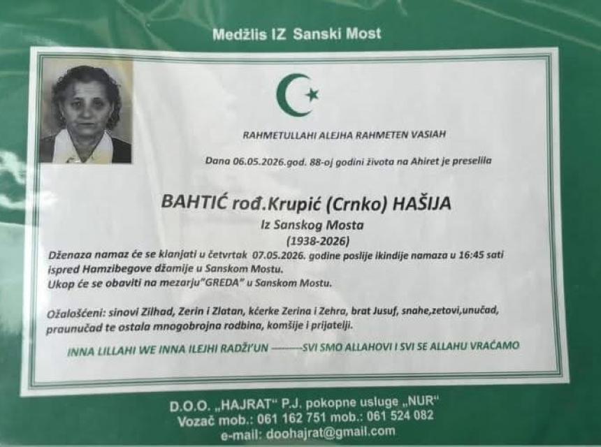Bahtić rođ. Krupić (Crnko) Ha&scaron;ija