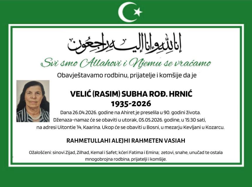 Velić (Rasim) Subha, rođ. Hrnić