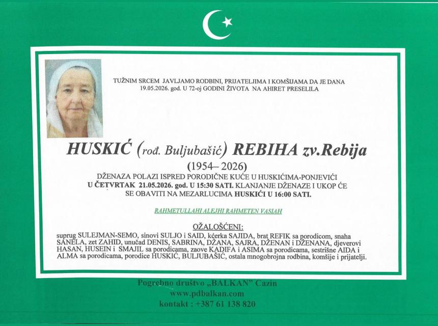 Huskić (rođ. Buljuba&scaron;ić) Rebiha zv. Rebija