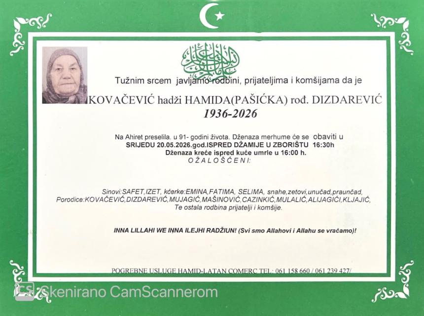 Kovačević hadži Hamida (Pa&scaron;ićka) rođ. Dizdarević