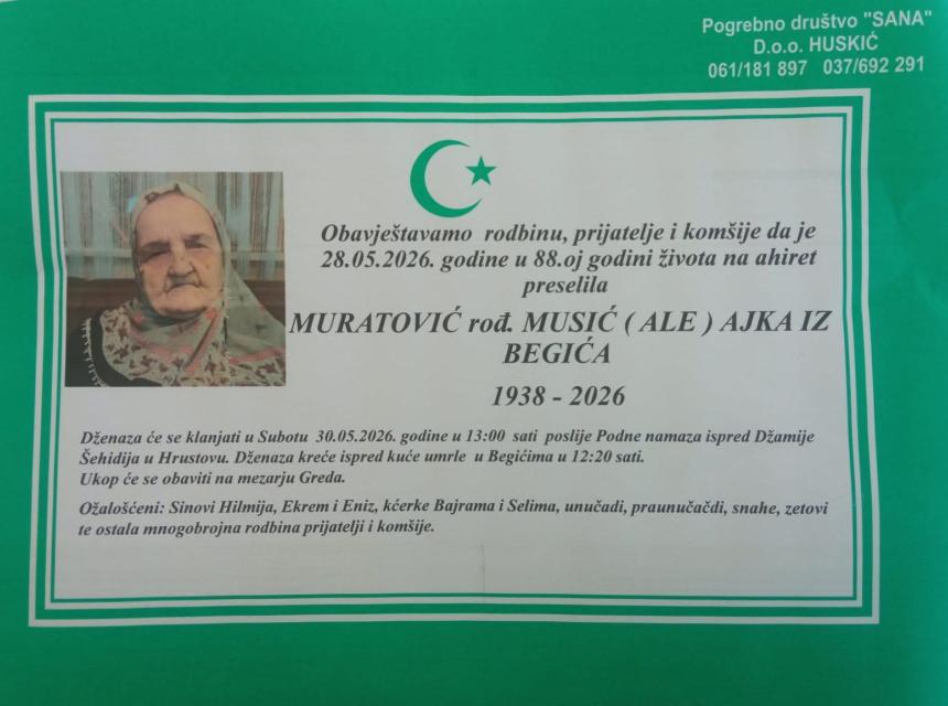 Muratović rođ. Musić (Ale) Ajka iz Begića
