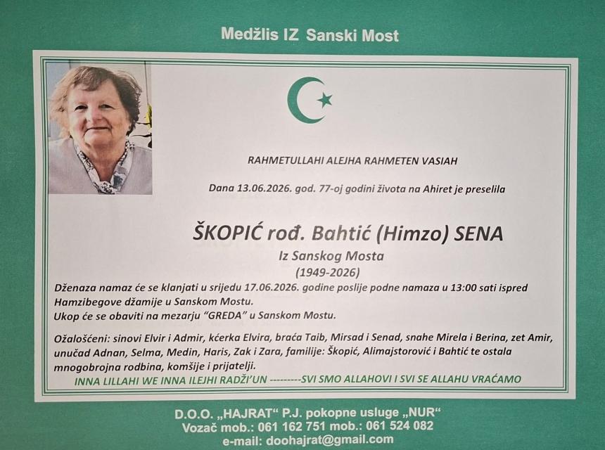 &Scaron;kopić rođ. Bahtić (Himzo) Sena