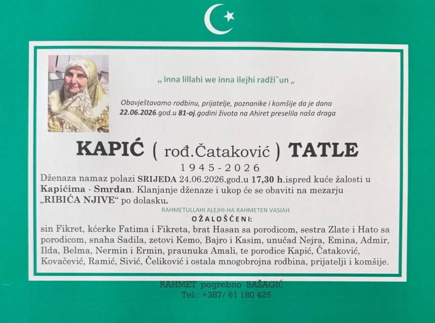 Kapić (rođ. Čataković) Tatle