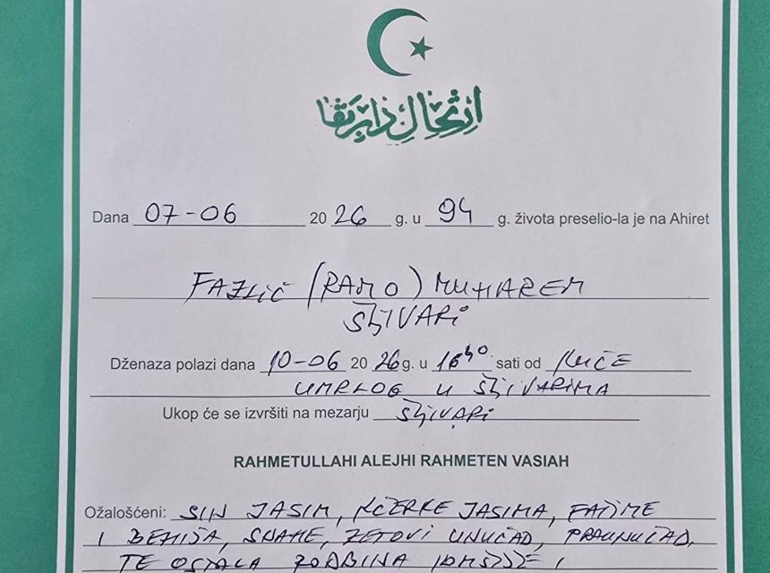 Muharem Fazlić (r. Rajo) iz &Scaron;ljivara.