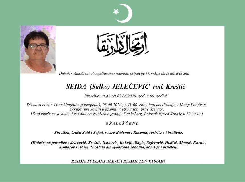 Seida (Salko) Jelečević rođ. Kre&scaron;tić