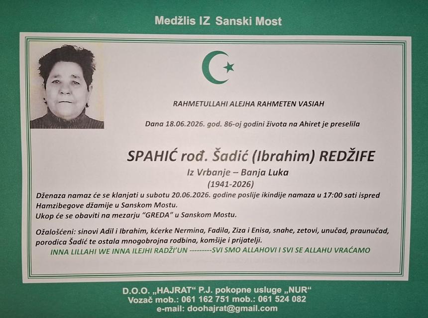 Spahić rođ. &Scaron;adić (Ibrahim) Redžife