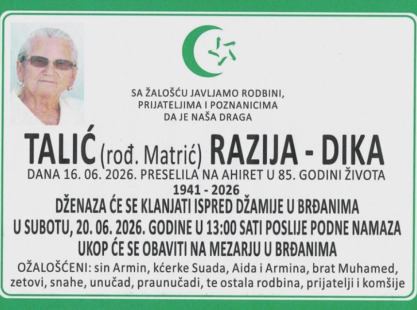 Talić (rođ. Matrić) Razija &ndash; Dika