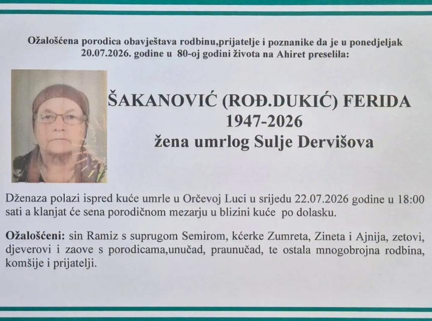 &Scaron;akanović (rođ. Dukić) Ferida