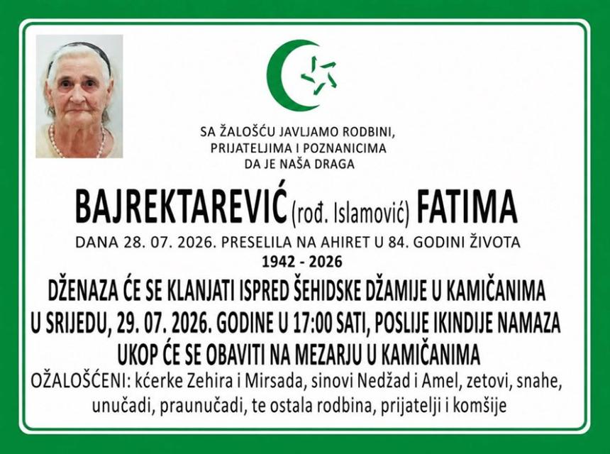 Bajrektarević (rođ. Islamović) Fatima