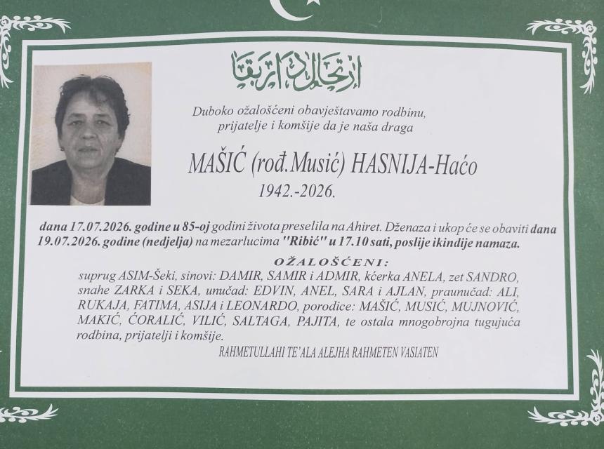 Ma&scaron;ić (rođ. Musić) Hasnija &ndash; Haćo
