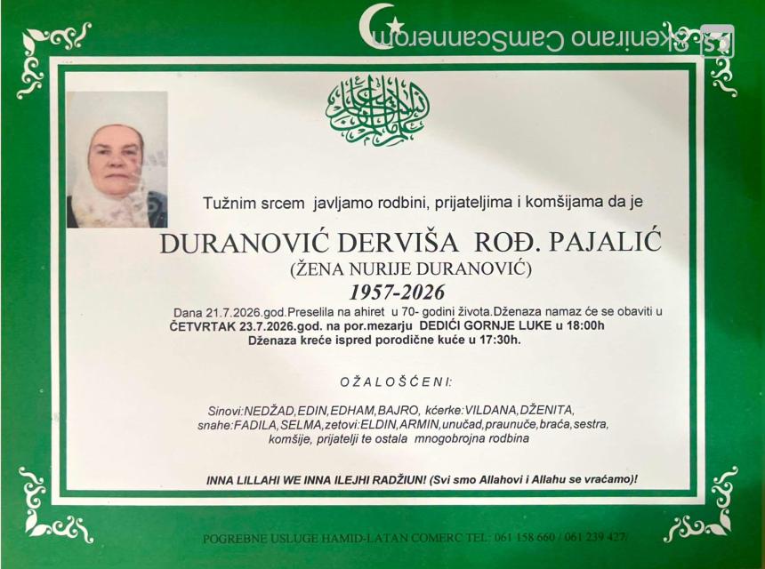 Duranović Dervi&scaron;a, rođ. Pajalić