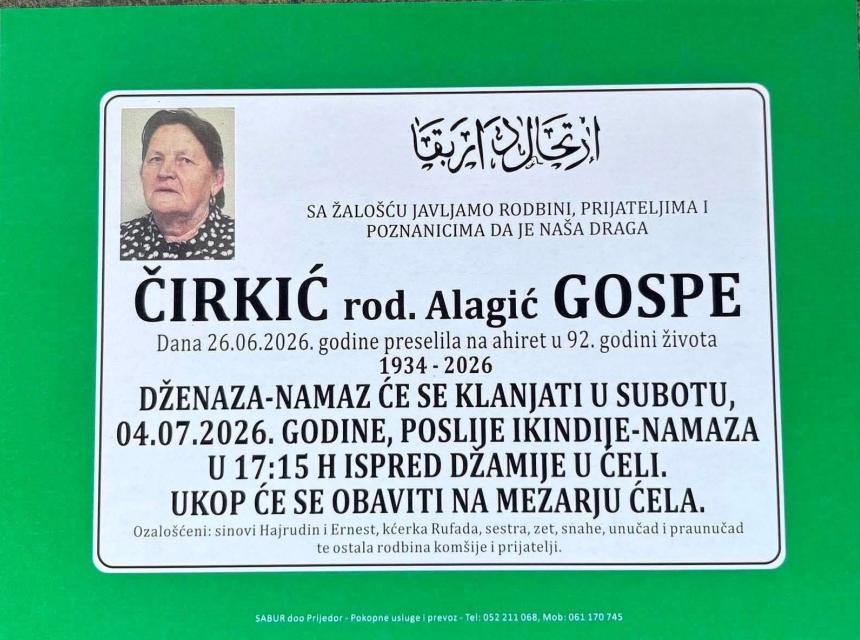 Čirkić rođ. Alagić Gospe