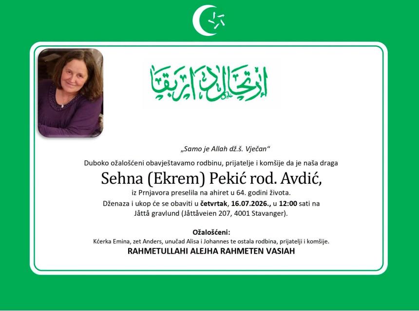 Sehna (Ekrem) Pekić, rođ. Avdić,
