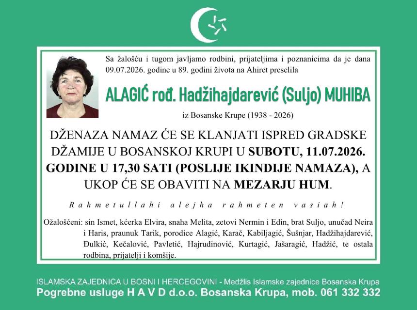Alagić rođ. Hadžihajdarević (Suljo) Muhiba