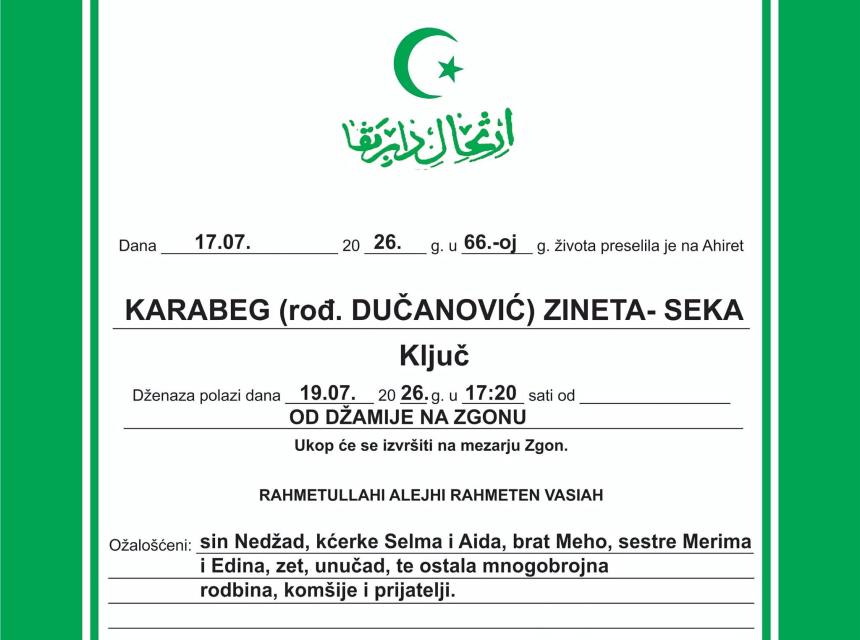 Karabeg (rođ. Dućanović) Zineta &ndash; Seka
