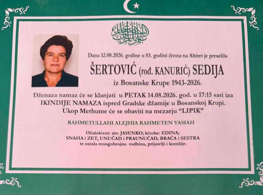 &Scaron;ertović (rođ. Kanurić) Sedija