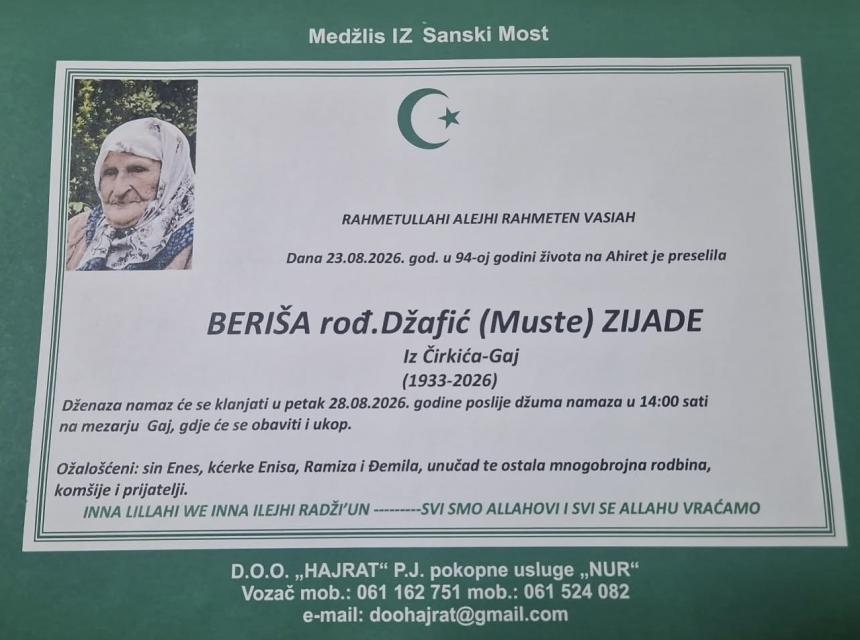 Beri&scaron;a rođ. Džafić (Muste) Zijade