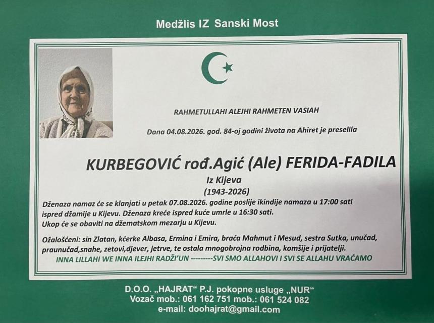 Kurbegović rođ. Agić (Ale) Ferida-Fadila