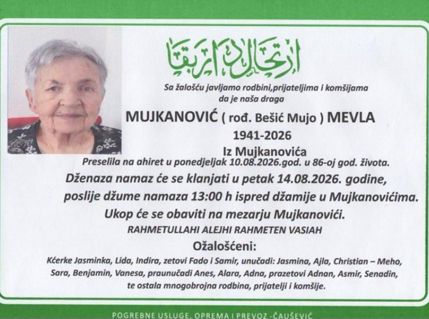 Mujkanović (rod. Be&scaron;ić Mujo) Mevla