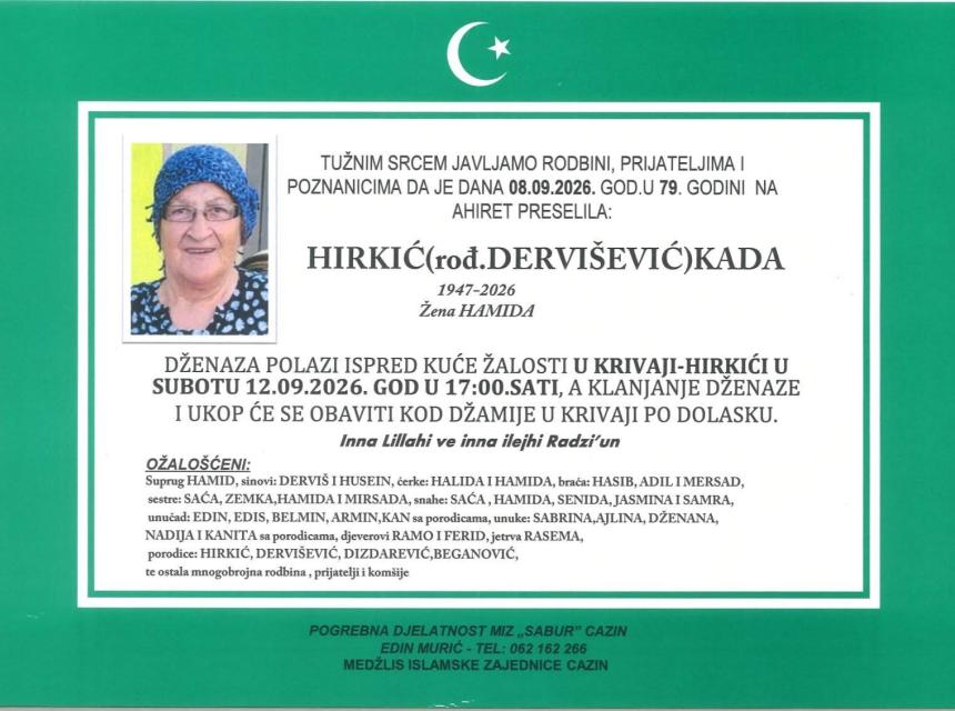 Hirkić (rođ. Dervi&scaron;ević) Kada