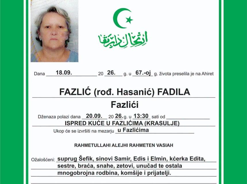 Fazlić (rođ. Hasanić) Fadila