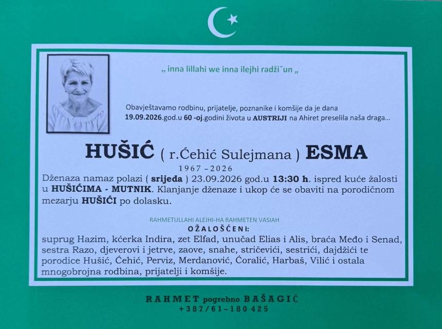 Hu&scaron;ić (r. Ćehić Sulejmana) Esma