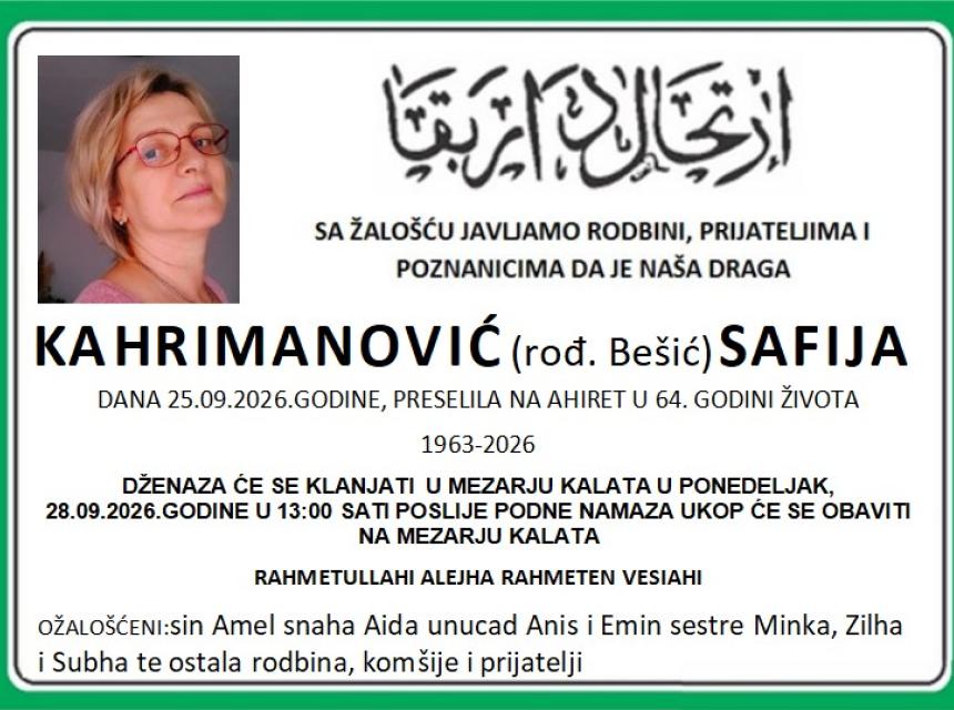 Kahrimanović (rođ. Be&scaron;ić) Safija