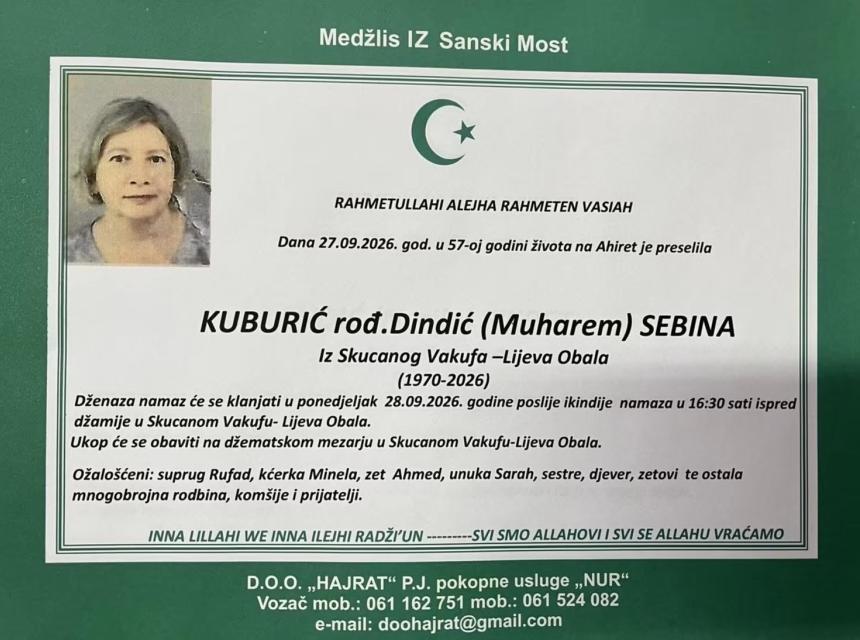 Kuburić rođ. Dindić (Muharem) Sebina