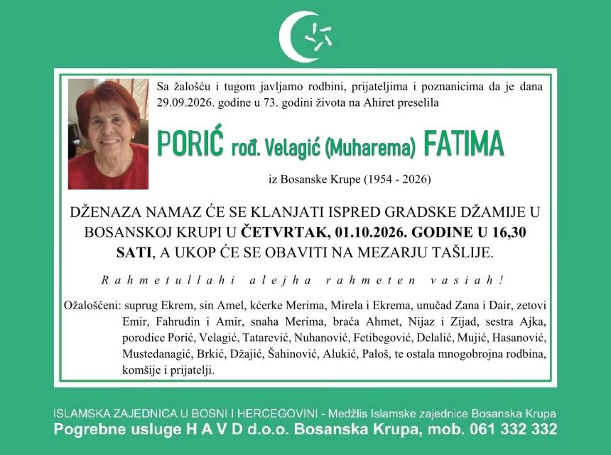 Porić rođ. Velagić (Muharema) Fatima