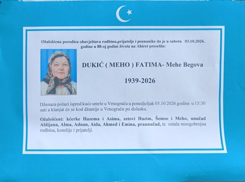 Dukić (Meho) Fatima &ndash; Mehe Begova