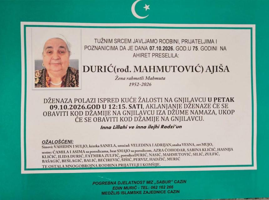 Durić (rođ. Mahmutović) Aji&scaron;a
