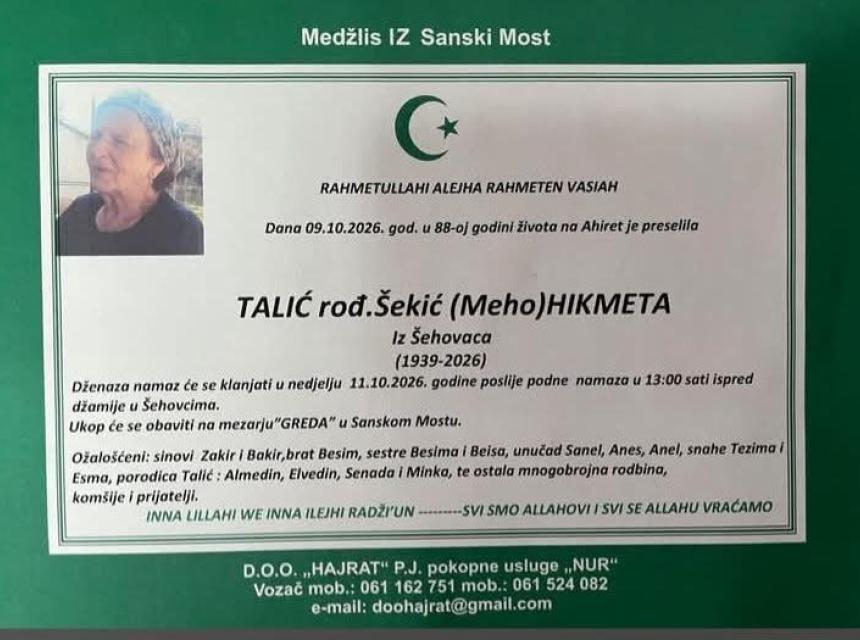 Talić rođ. &Scaron;ekić (Meho) Hikmeta