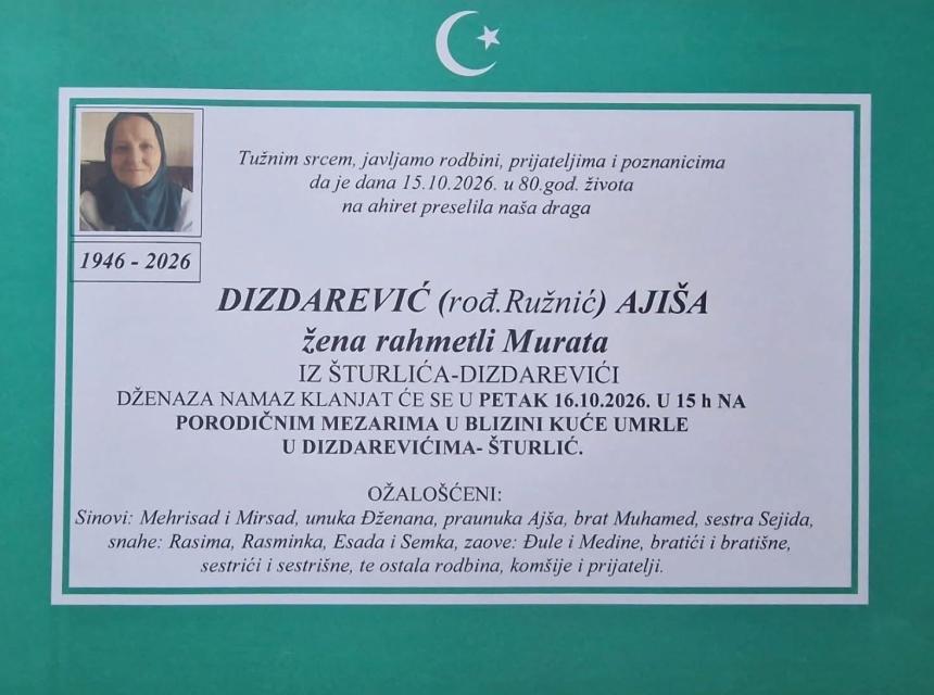 Dizdarević (rođ. Ružnić) Aji&scaron;a