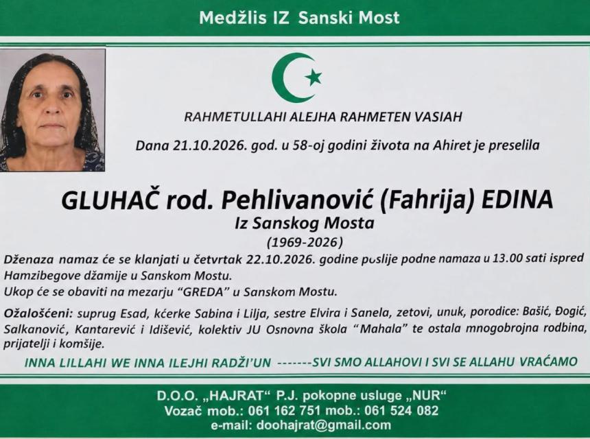 Gluhač rod. Pehlivanović (Fahrija) Edina