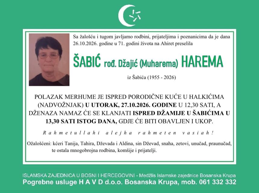 &Scaron;abić rođ. Džajić (Muharema) Harema