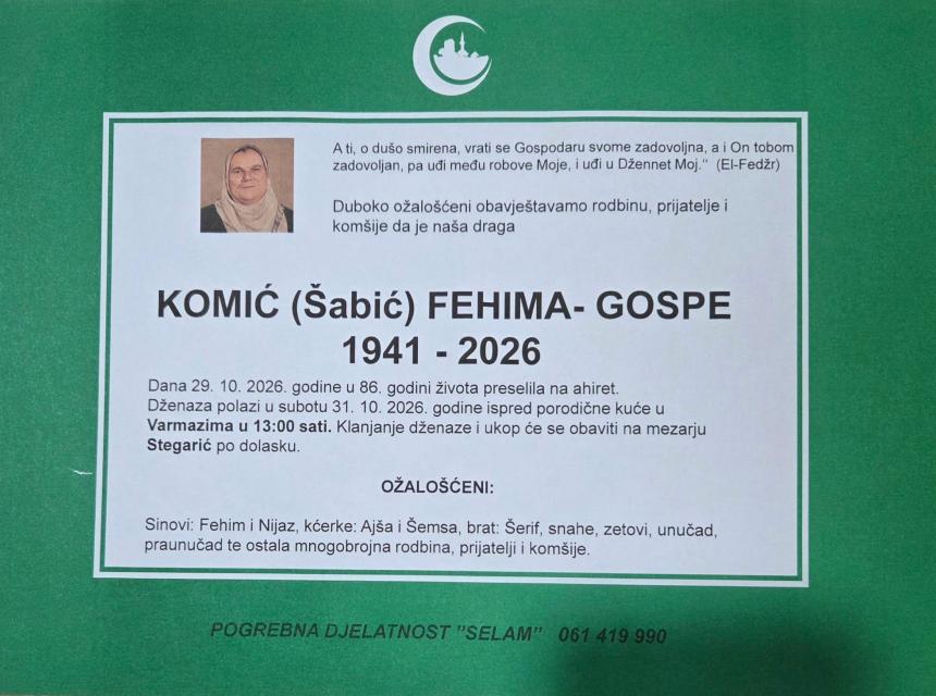 Komić (&Scaron;abić) Fehima &ndash; Gospe